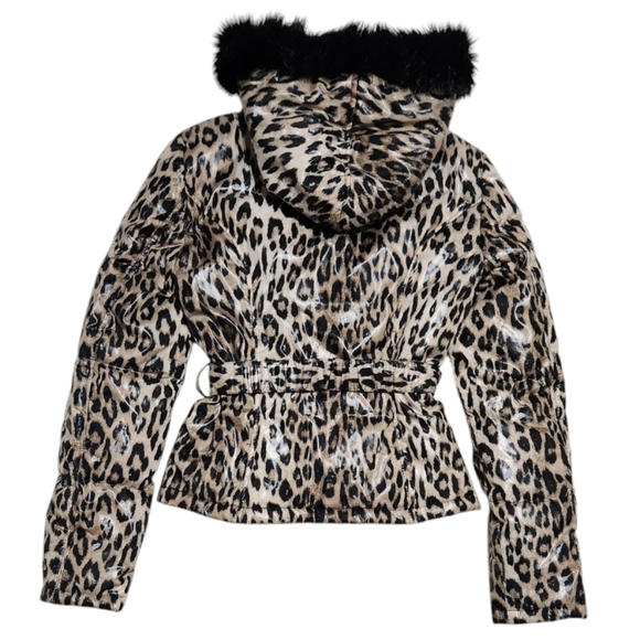 BEBE vintage animal print belted puffer jacket with faux fur hood - Picture 5 of 7